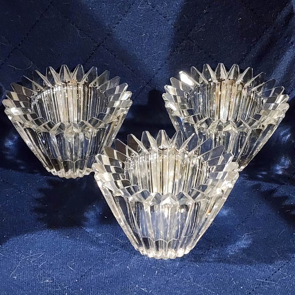 3 Mikasa Clear Crystal Tea Light Candle Holders, Art Deco Style